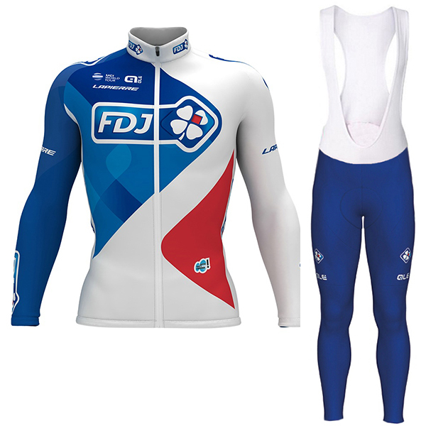 FDJ Pro 2017 Weiß Fahrradbekleidung Satz Radtrikot Langarm+Lang Trägerhose Radtrikot De