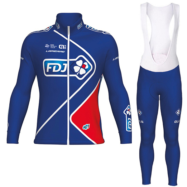 FDJ Pro 2017 Blau Fahrradbekleidung Satz Radtrikot Langarm+Lang Trägerhose Radtrikot De