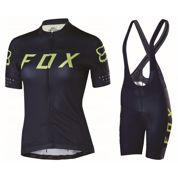 2017 Team FOX Damen Schwarz Gelb Fahrradbekleidung Satz Radtrikot Kurzarm+Kurz Trägerhose Radtrikot De