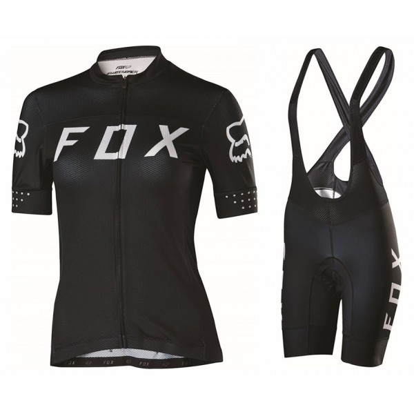 2017 Team FOX Damen Schwarz Weiß Fahrradbekleidung Satz Radtrikot Kurzarm+Kurz Trägerhose Radtrikot De