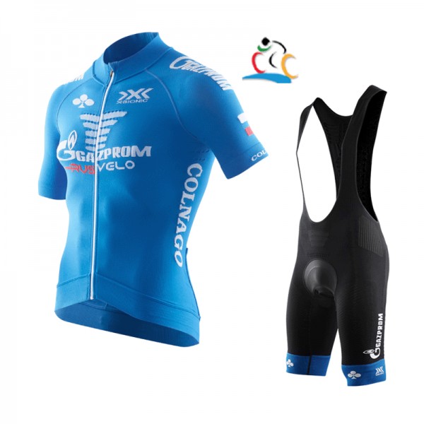2017 Gazprom-Rusvelo Fahrradbekleidung Satz Radtrikot Kurzarm+Kurz Trägerhose Radtrikot De