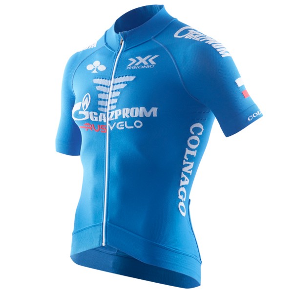 2017 Gazprom-Rusvelo Radtrikot Kurzarm Radtrikot De