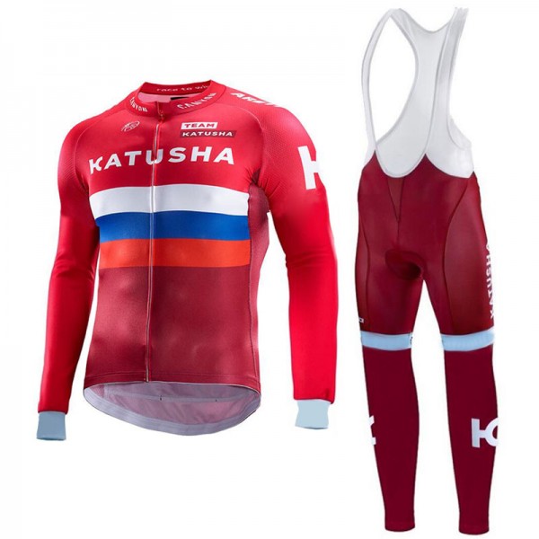 Katusha 2017 Fahrradbekleidung Satz Radtrikot Langarm+Lang Trägerhose Radtrikot De