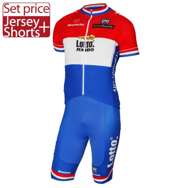 2017 LOTTO JUMBO Netherlands Rot Blau Fahrradbekleidung Satz Radtrikot Kurzarm+Kurz Radhose Radtrikot De