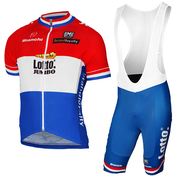 2017 LOTTO JUMBO Netherlands Rot Blau Fahrradbekleidung Satz Radtrikot Kurzarm+Kurz Trägerhose Radtrikot De