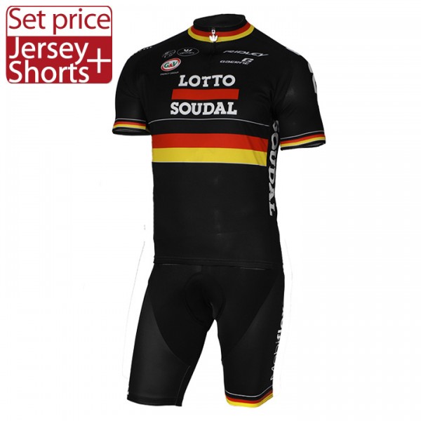 2017 LOTTO SOUDAL Germany Schwarz Fahrradbekleidung Satz Radtrikot Kurzarm+Kurz Radhose Radtrikot De