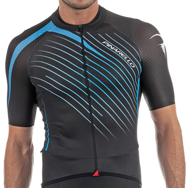 2017 Pinarello Tour Radtrikot Kurzarm-Schwarz Sky Blau Radtrikot De