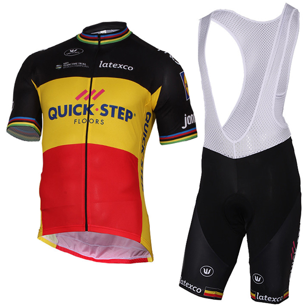 Quick Step Floors 2017 Schwarz Gelb Fahrradbekleidung Satz Radtrikot Kurzarm+Kurz Trägerhose Radtrikot De