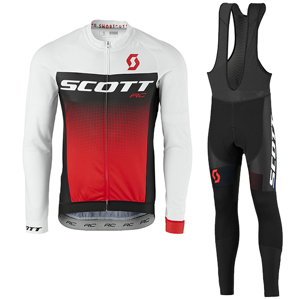 2017 Scott Rc Weiß Schwarz Rot Fahrradbekleidung Satz Radtrikot Langarm+Lang Trägerhose Radtrikot De