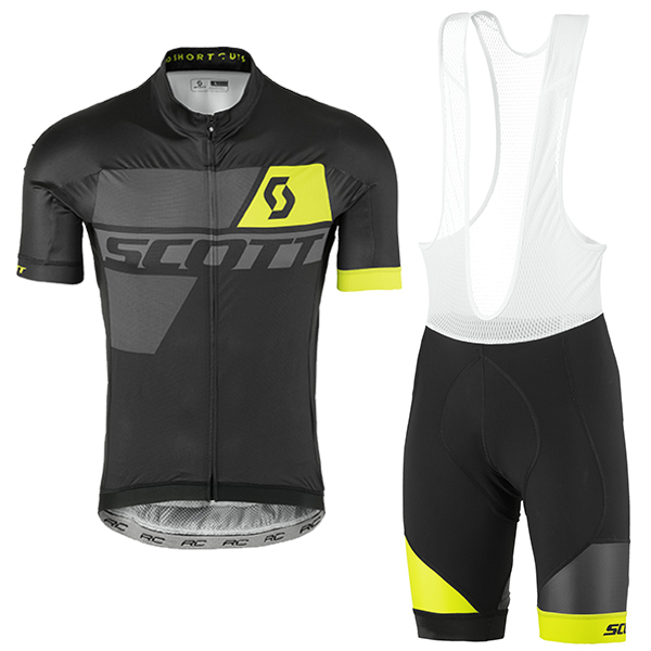2017 Scott Schwarz Gelb Fahrradbekleidung Satz Radtrikot Kurzarm+Kurz Trägerhose Radtrikot De