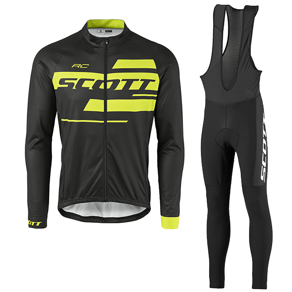 2017 Scott Rc Schwarz-Gelb Fahrradbekleidung Satz Radtrikot Langarm+Lang Trägerhose Radtrikot De