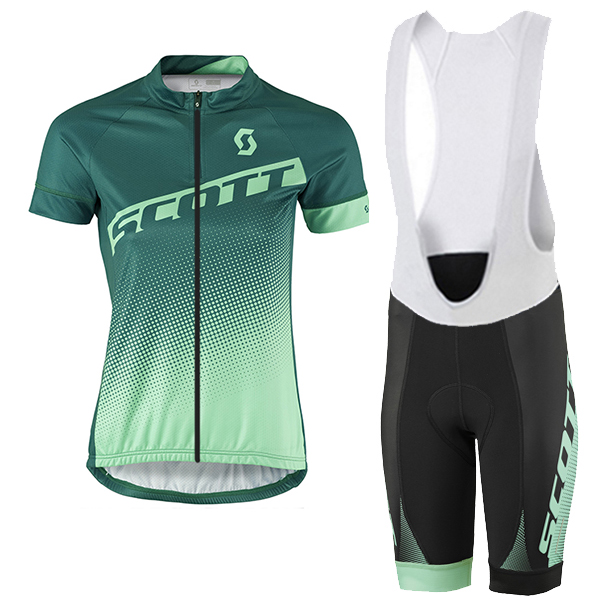 2017 Scott Damen Grün Fahrradbekleidung Satz Radtrikot Kurzarm+Kurz Trägerhose Radtrikot De
