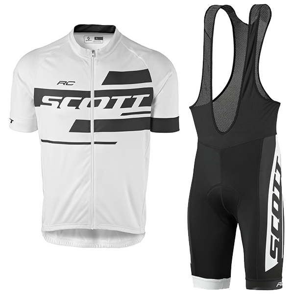 2017 Scott Rc Weiß Schwarz Fahrradbekleidung Satz Radtrikot Kurzarm+Kurz Trägerhose vente Radtrikot De