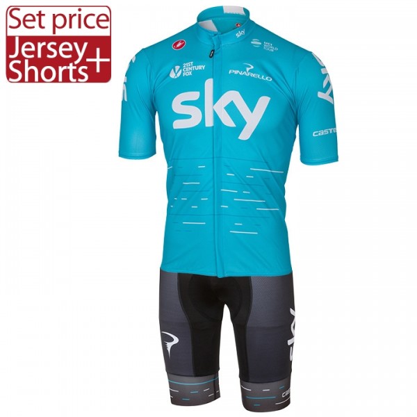 2017 Sky Pro Fahrradbekleidung Satz Radtrikot Kurzarm+Kurz Radhose Blau Radtrikot De 2017 Sky Pro Fahrradbekleidung Satz Radtrikot Kurzarm+Kurz Radhose Blau Radtrikot De