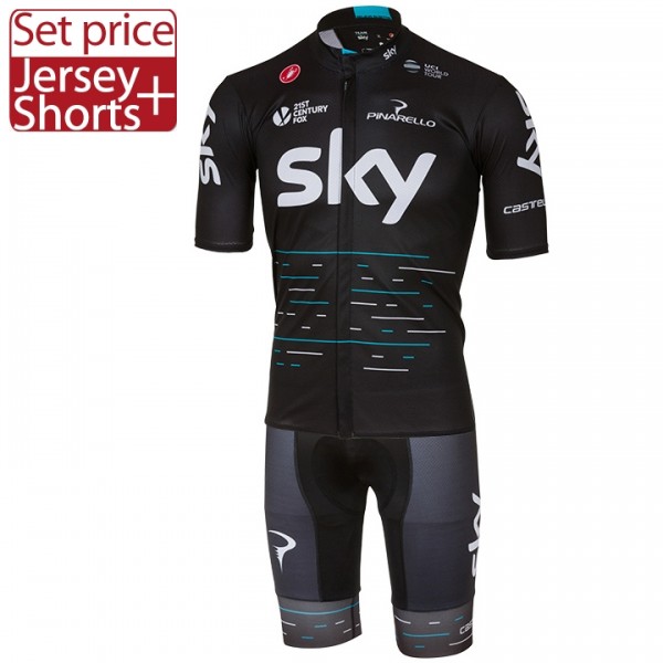 2017 Sky Pro Fahrradbekleidung Satz Radtrikot Kurzarm+Kurz Radhose Schwarz Radtrikot De