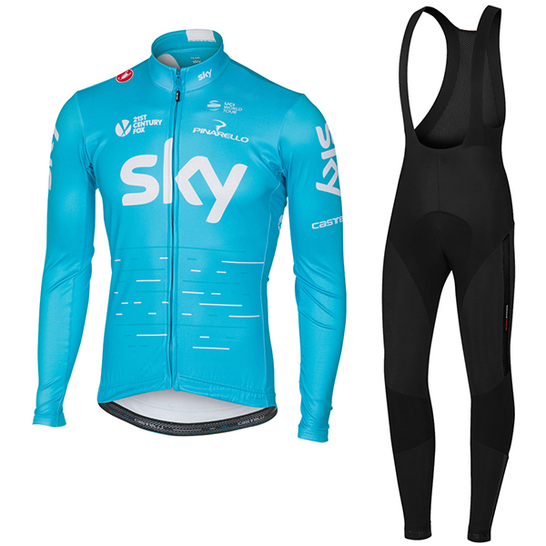 Sky Pro 2017 Blau Fahrradbekleidung Satz Radtrikot Langarm+Lang Trägerhose Radtrikot De