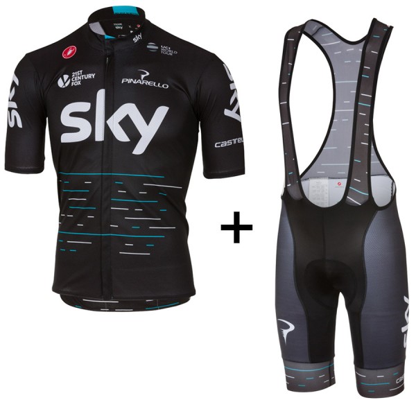 Sky Pro 2017 Schwarz Fahrradbekleidung Satz Radtrikot Kurzarm+Kurz Trägerhose Radtrikot De Sky Pro 2017 Schwarz Fahrradbekleidung Satz Radtrikot Kurzarm+Kurz Trägerhose Radtrikot De