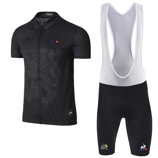 2017 Tour de France Schwarz Fahrradbekleidung Satz Radtrikot Kurzarm+Kurz Trägerhose Radtrikot De