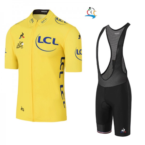2017 Tour de France Gelb Fahrradbekleidung Satz Radtrikot Kurzarm+Kurz Trägerhose Schwarz Radtrikot De